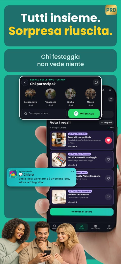 Il regalo collettivo in HappyCalendar: chi partecipa e le idee da votare